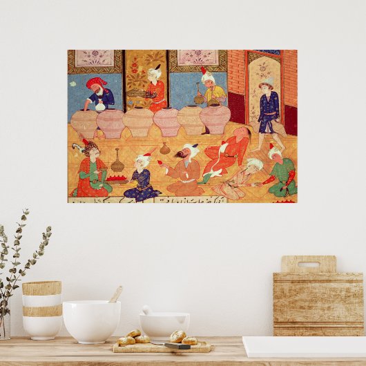 Detail van een banquet met muzikanten poster (Keuken)