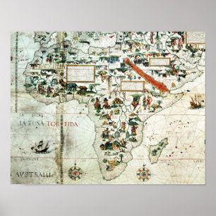 Detail van een kaart van de wereld waarop Afrika t Poster