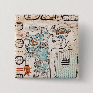 Detail van een Mayaanse codex Vierkante Button 5,1 Cm