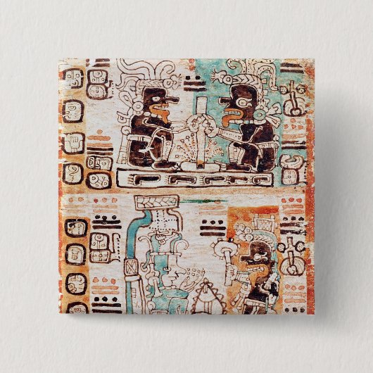 Detail van een Mayaanse codex Vierkante Button 5,1 Cm (Voorkant)
