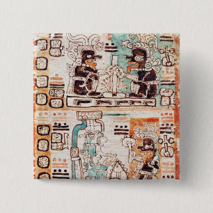 Detail van een Mayaanse codex Vierkante Button 5,1 Cm