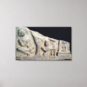Detail van een reliëfbries die een zitplaats weer canvas afdruk