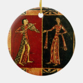 Detail van een trouwborst waarop een muzikant word keramisch ornament (Achterkant)