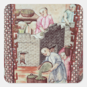 Detail van een vaas die de droogethee weergeeft vierkante sticker