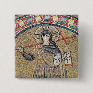 Detail van een Warrior Christus Vierkante Button 5,1 Cm