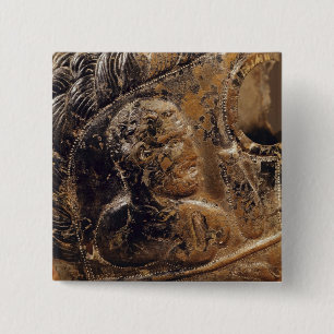 Detail van het gladiatormasker vierkante button 5,1 cm