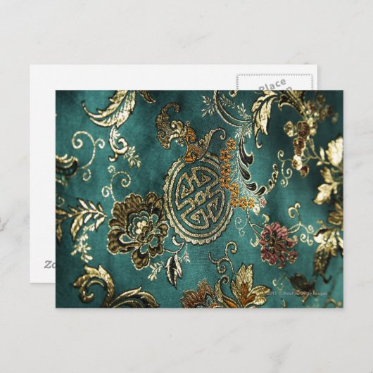 Detail van jade groene Chinese zijde stof Briefkaart (Voorkant / Achterkant)