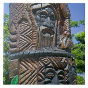 Detail van Kanak-totempaal, Noumea, Nieuw 2 Tegeltje