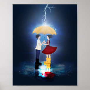 Detail van "Lovehit" Couple Sharing Umbrella Poster