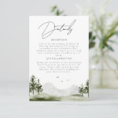Detail van waterverf Mountain Forest Wedding Scrip Informatiekaartje (Staand voorkant)