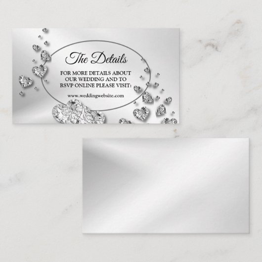 Detail Wedding Silver Shiny Hearts Elegant Informatiekaartje (Voorkant / Achterkant)