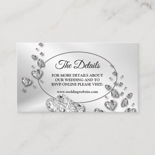 Detail Wedding Silver Shiny Hearts Elegant Informatiekaartje (Voorkant)