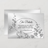Detail Wedding Silver Shiny Hearts Elegant Informatiekaartje (Voorkant / Achterkant)