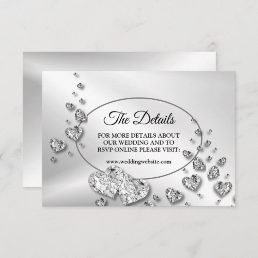 Detail Wedding Silver Shiny Hearts Elegant Informatiekaartje (Voorkant / Achterkant)
