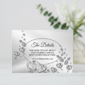Detail Wedding Silver Shiny Hearts Elegant Informatiekaartje (Staand voorkant)