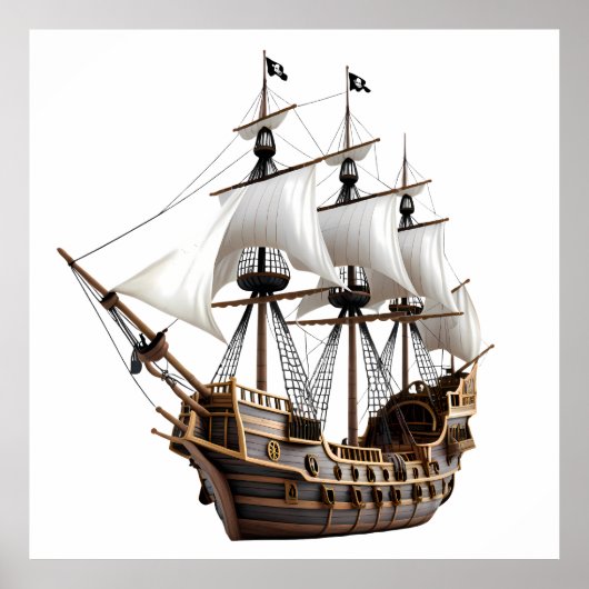 Detailed 3D Rendering of a Pirate Ship Poster (Voorkant)