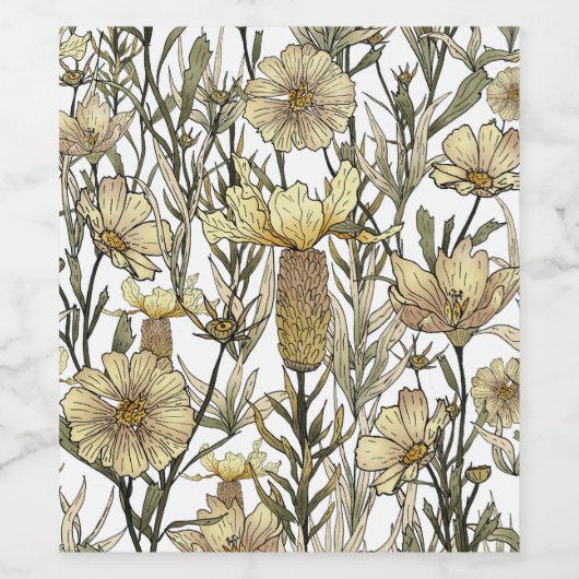 Detailed Floral Pattern Wijn Etiket (Enkel label)