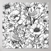 Detailed Folk Flora Scroll Decoupage Template Line Poster (Voorkant)