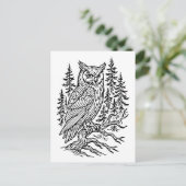 Detailed Horned Owl in Pine Forest Line Art Briefkaart (Staand voorkant)