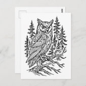 Detailed Horned Owl in Pine Forest Line Art Briefkaart (Voorkant / Achterkant)
