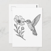 Detailed Hummingbird Line Art with Wildflower Briefkaart (Voorkant / Achterkant)