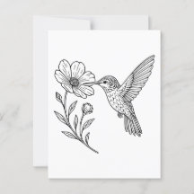 Detailed Hummingbird Line Art with Wildflower