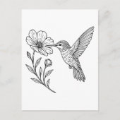 Detailed Hummingbird Line Art with Wildflower Briefkaart (Voorkant)