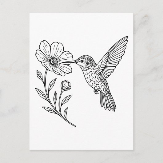 Detailed Hummingbird Line Art with Wildflower Briefkaart (Voorkant)