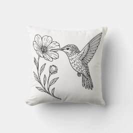 Detailed Hummingbird Line Art with Wildflower Kussen