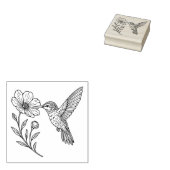 Detailed Hummingbird Line Art with Wildflower Rubberstempel (Gestempeld)