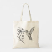 Detailed Hummingbird Line Art with Wildflower Tote Bag (Achterkant)