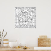 Detailed Knight's Heraldic Shield Coloring Page Poster (Keuken)