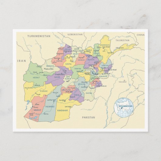Detailed map of Afghanistan Regions Briefkaart (Voorkant)
