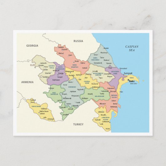 Detailed map of Azerbaijan Regions Briefkaart (Voorkant)