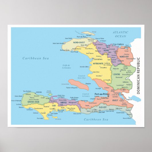 Detailed Map of Haiti Regions Poster (Voorkant)