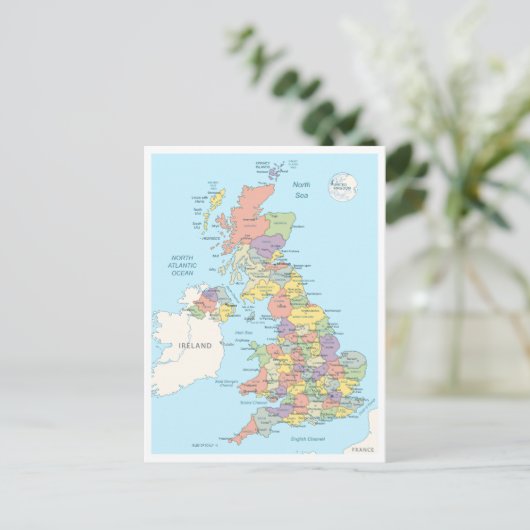 Detailed map of United Kindom Briefkaart (Staand voorkant)