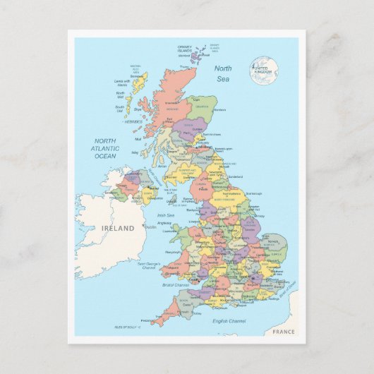 Detailed map of United Kindom Briefkaart (Voorkant)