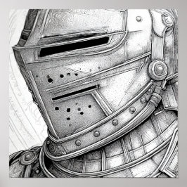 Detailed Medieval Knight Helmet Coloring Page Poster