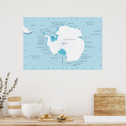 Detailed Polar Map of Antarctica and the Surroundi Poster (Keuken)