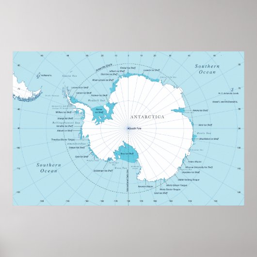 Detailed Polar Map of Antarctica and the Surroundi Poster (Voorkant)