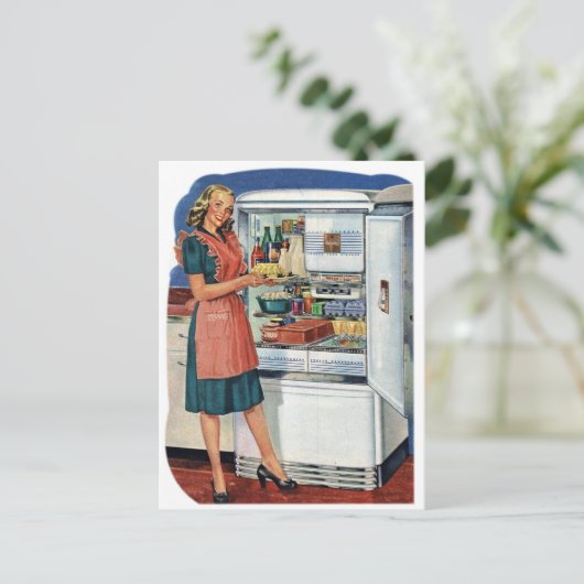  detailhandel, 50s keuken, volledige koelkast briefkaart (Staand voorkant)