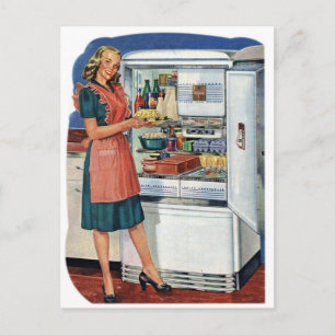 detailhandel, 50s keuken, volledige koelkast briefkaart