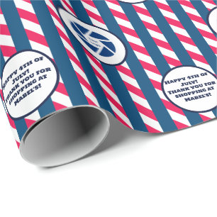 Detailhandel Bedrijf 4 juli Gestreept Logo Tekst Cadeaupapier
