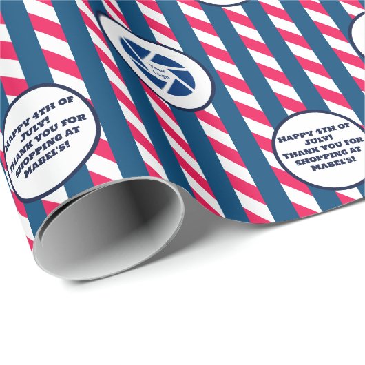 Detailhandel Bedrijf 4 juli Gestreept Logo Tekst Cadeaupapier (Rol Hoek)