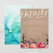 DETAILKAART | Elegant Floral Rustic Spring Antler Informatiekaartje (Voorkant / Achterkant)