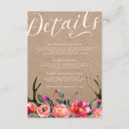 DETAILKAART | Elegant Floral Rustic Spring Antler Informatiekaartje