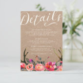 DETAILKAART | Elegant Floral Rustic Spring Antler Informatiekaartje (Staand voorkant)