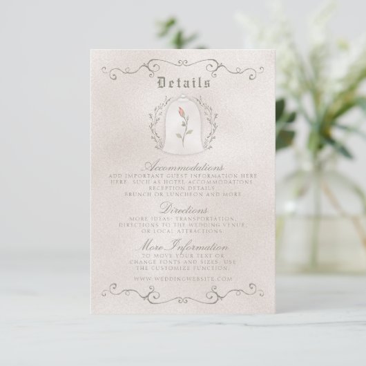 DETAILKAART | Elegant Roos Beauty Wedding Informatiekaartje (Staand voorkant)