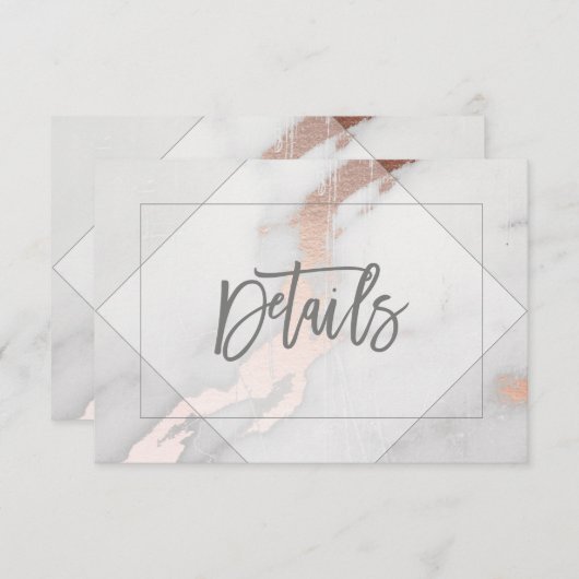 DETAILKAART VOOR ROOS EN MARBLE GOLD WEDDING INFORMATIEKAARTJE (Voorkant / Achterkant)