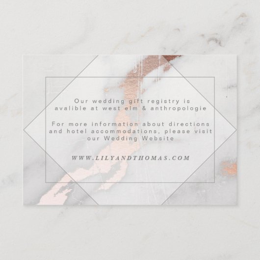 DETAILKAART VOOR ROOS EN MARBLE GOLD WEDDING INFORMATIEKAARTJE (Achterkant)